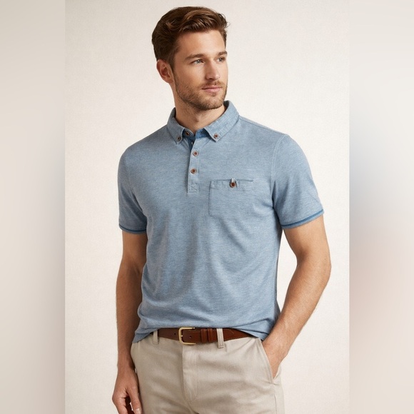 Ted Baker London Other - TED BAKER London Blue Button‎ Collar Polo Shirt Pocket Short Sleeve Size L